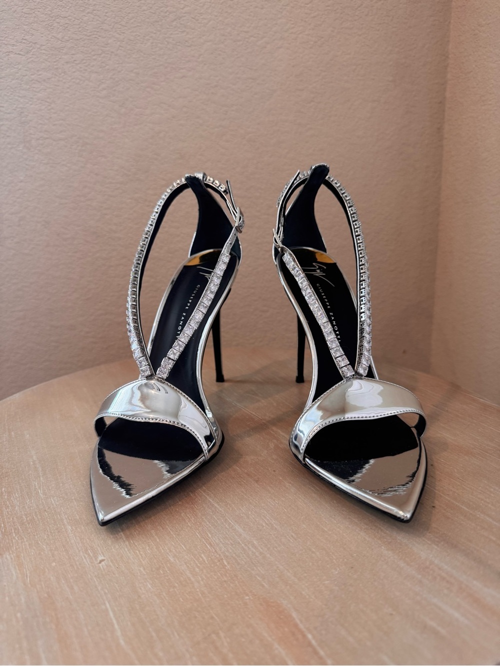 Giuseppe Zanotti Intriigo Jewel 105 Mirror Silver Crystal Slingback - EU 40 NIB